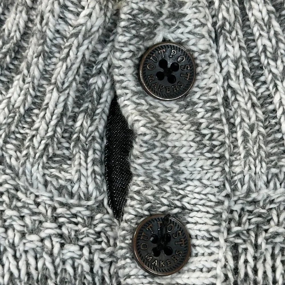 Outpost Makers Men’s Shawl Collar Henley Sweater Gray Knit Button Pullover L